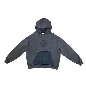 askyurself Cross Patch Black Vintage Hoodie Men's Size Large